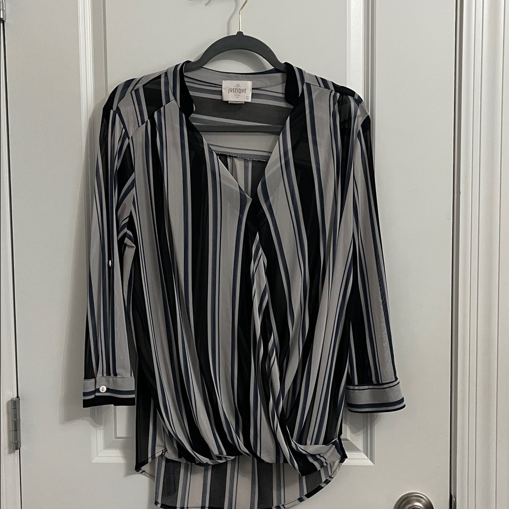 Justique Striped Navy Blue and Gray Top
